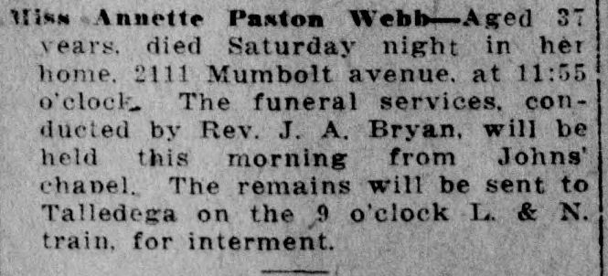 Annette Paston Webb obituary